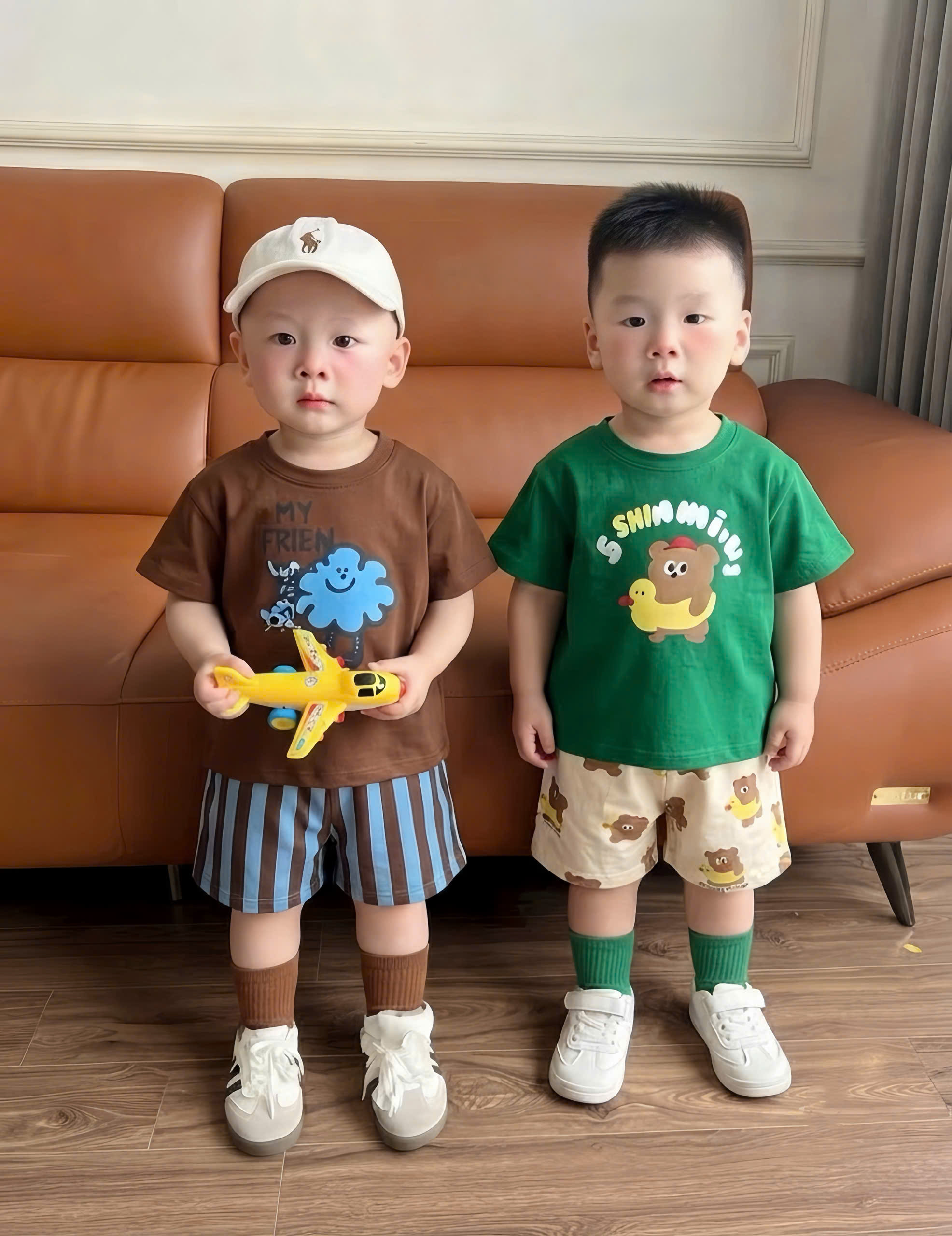 T364 - SET 2 BỘ ĐÙI BÉ TRAI GẤU SHINMIN nâu xanh