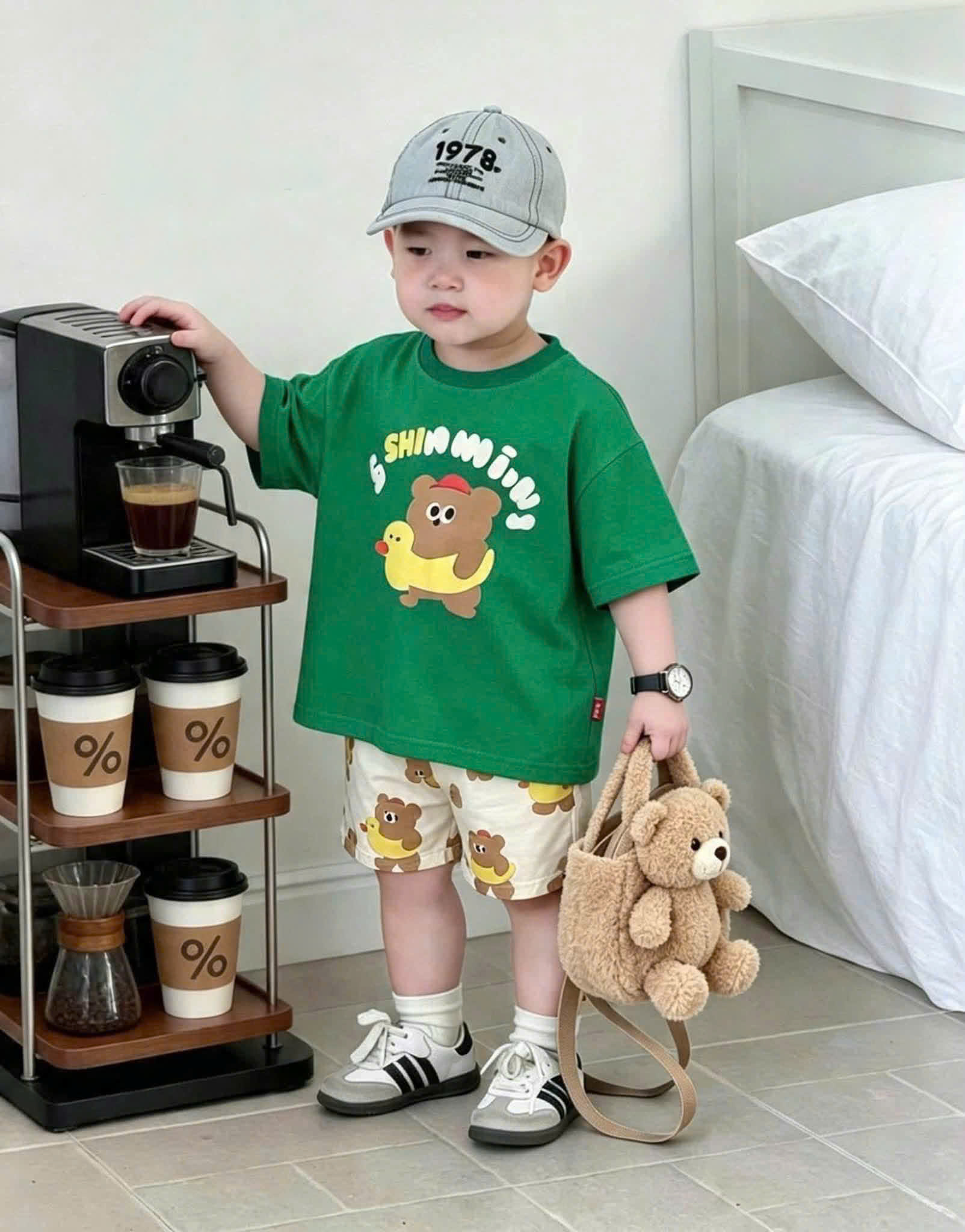 T364 - SET 2 BỘ ĐÙI BÉ TRAI GẤU SHINMIN nâu xanh