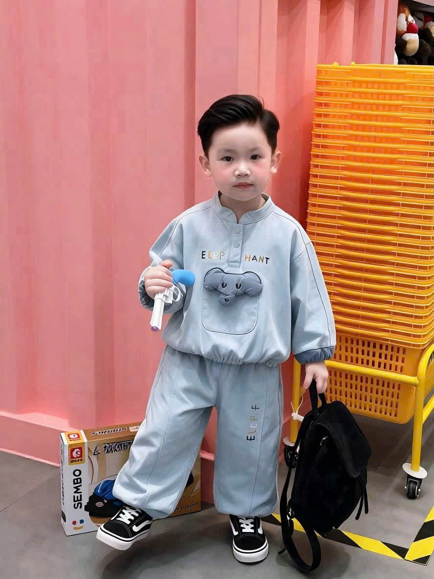 T421 - BỘ NỈ BÉ TRAI VOI XANH ELEPHANT CỔ CÚC