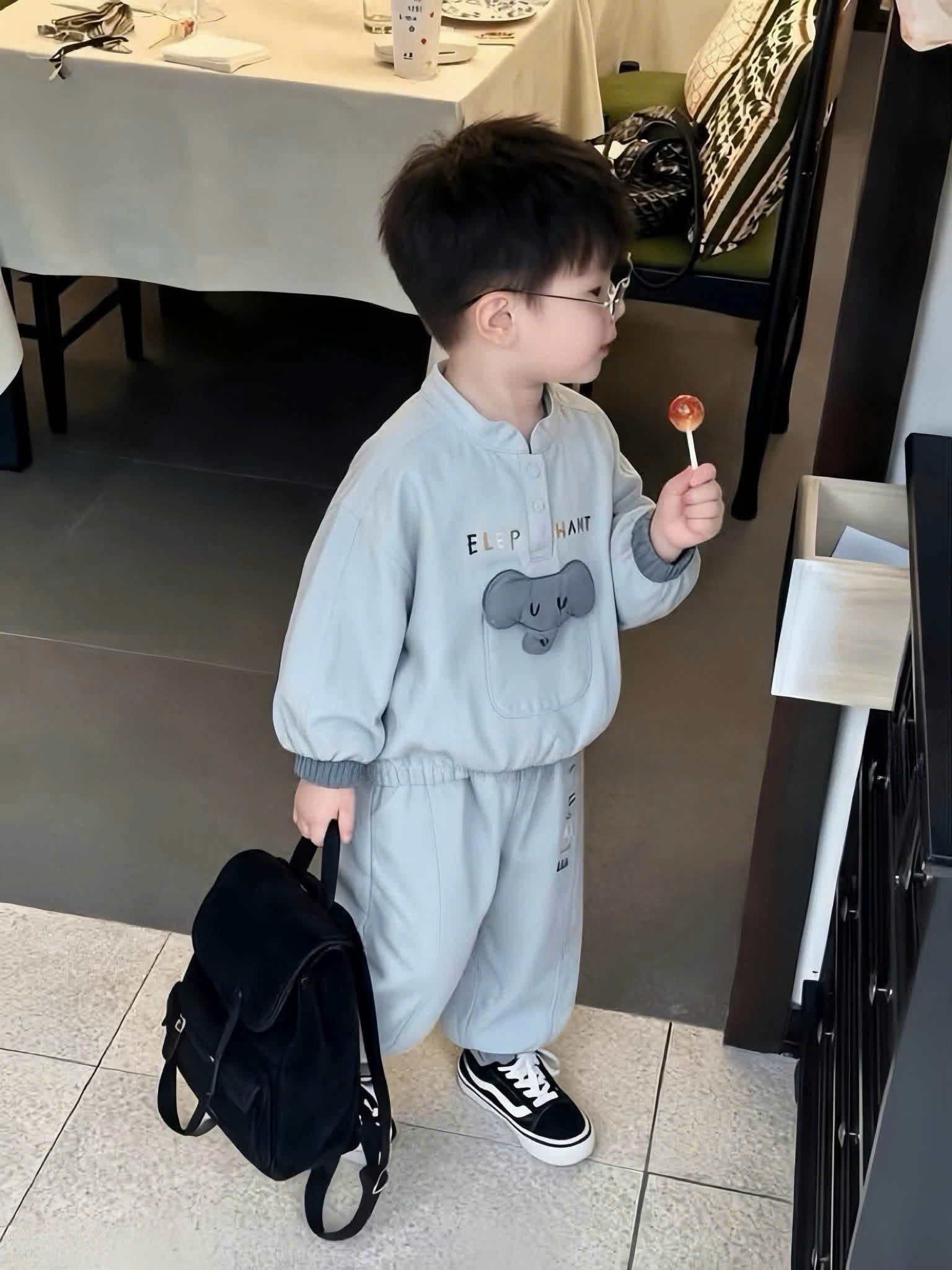 T421 - BỘ NỈ BÉ TRAI VOI XANH ELEPHANT CỔ CÚC
