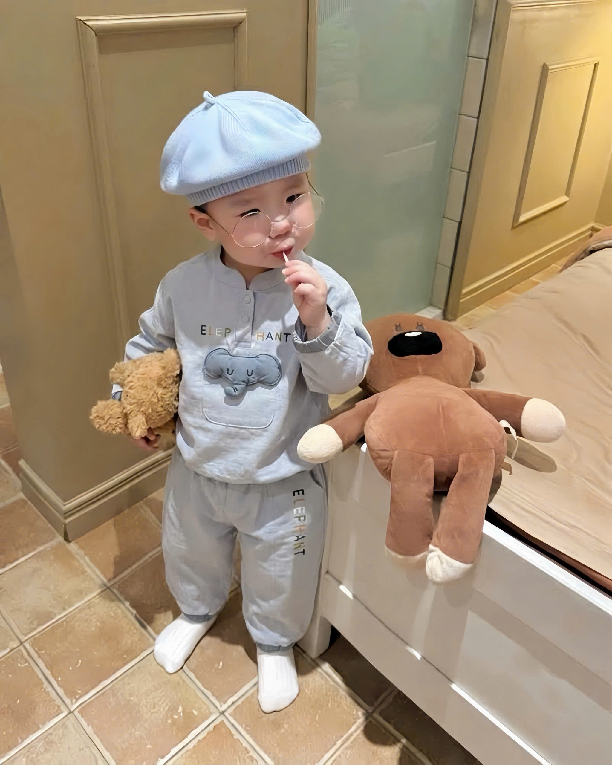 T421 - BỘ NỈ BÉ TRAI VOI XANH ELEPHANT CỔ CÚC