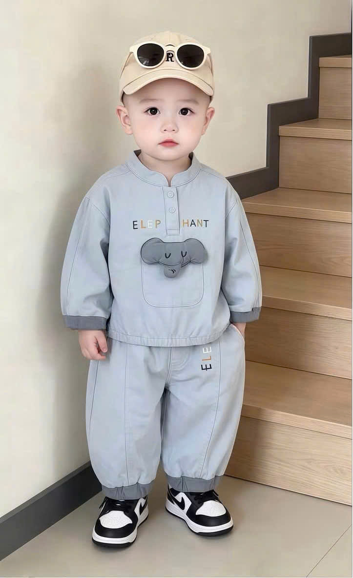 T421 - BỘ NỈ BÉ TRAI VOI XANH ELEPHANT CỔ CÚC