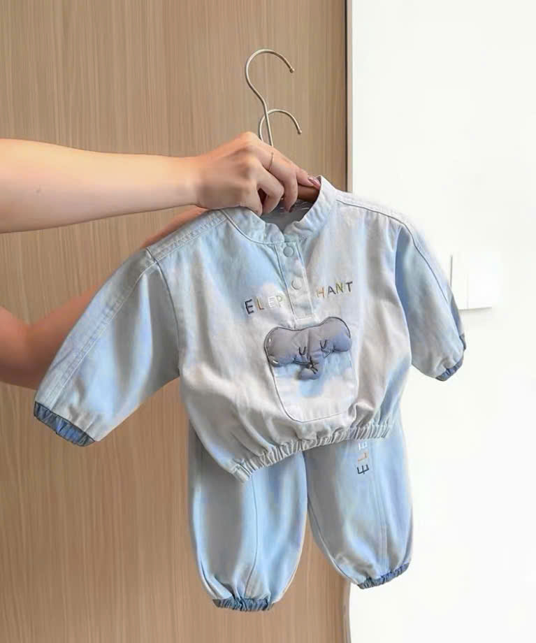 T421 - BỘ NỈ BÉ TRAI VOI XANH ELEPHANT CỔ CÚC