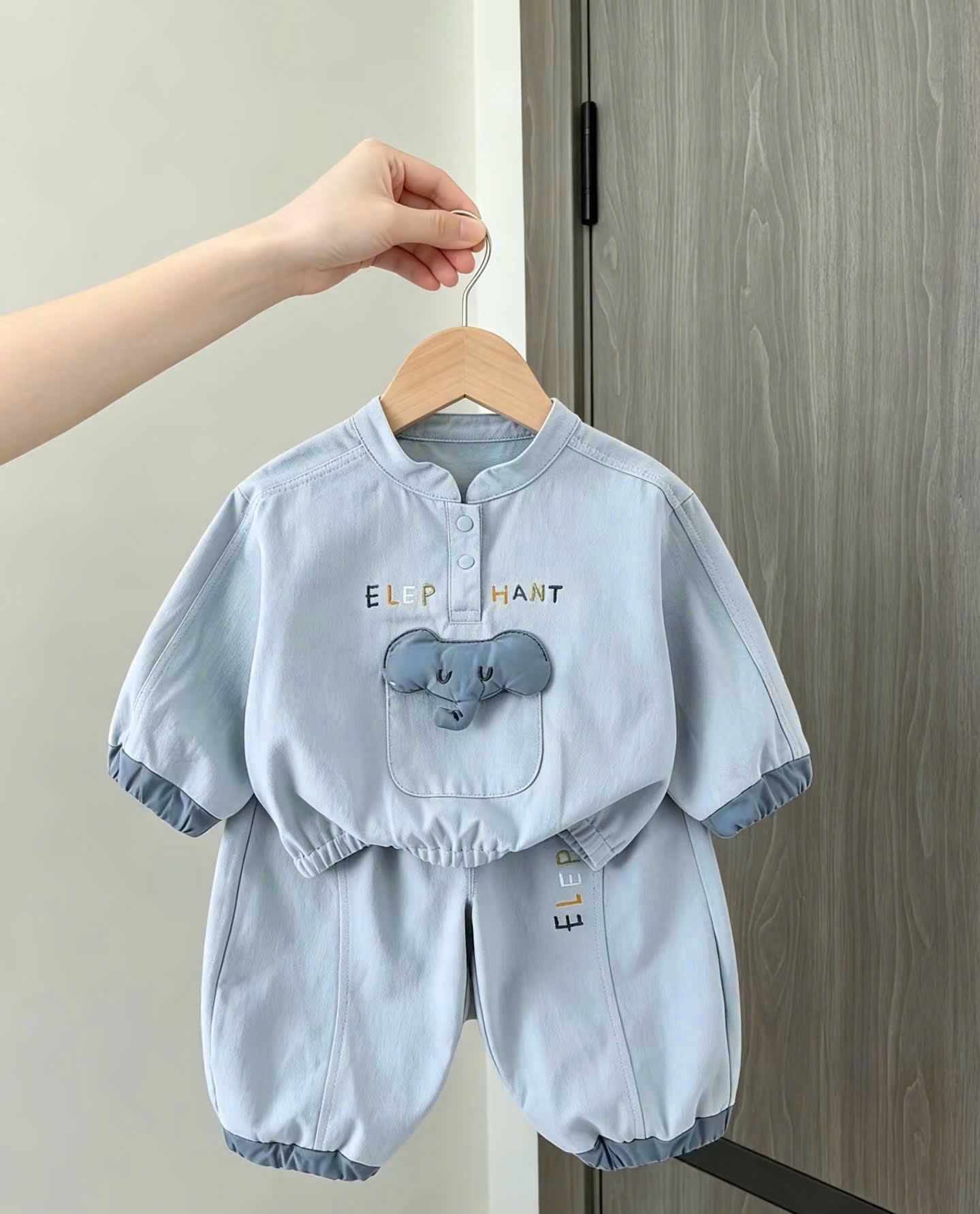 T421 - BỘ NỈ BÉ TRAI VOI XANH ELEPHANT CỔ CÚC