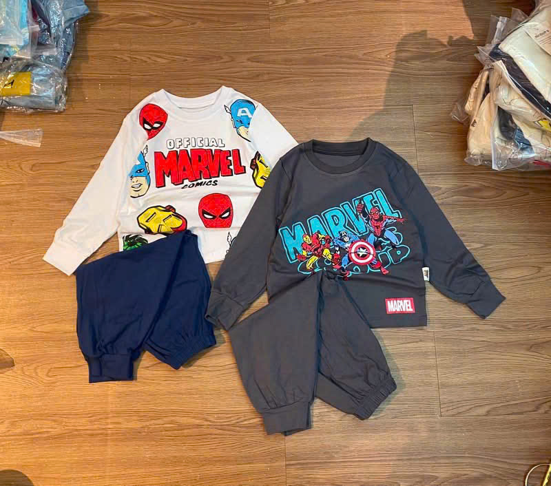 T422 - SET 2 BỘ BÉ TRAI DÀI TAY MARVEL xám trắng