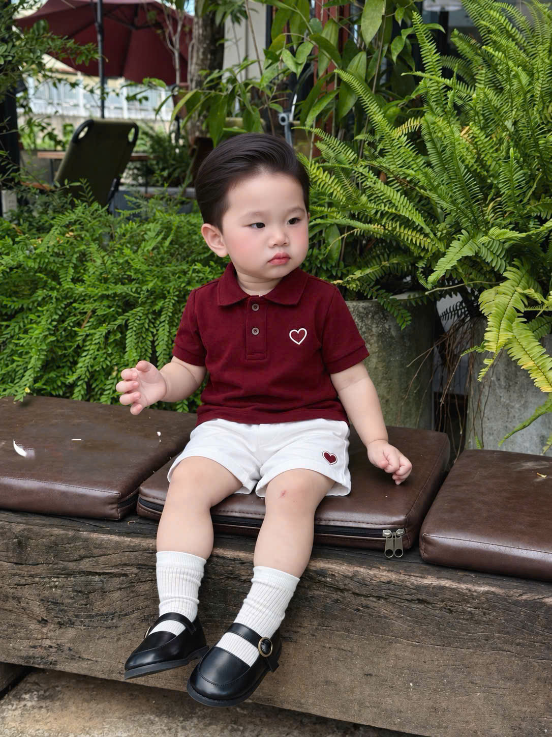 (CHỜ) T456 - SET BÉ ÁO POLO ĐỎ THÊU TIM QUẦN SOOC TRẮNG