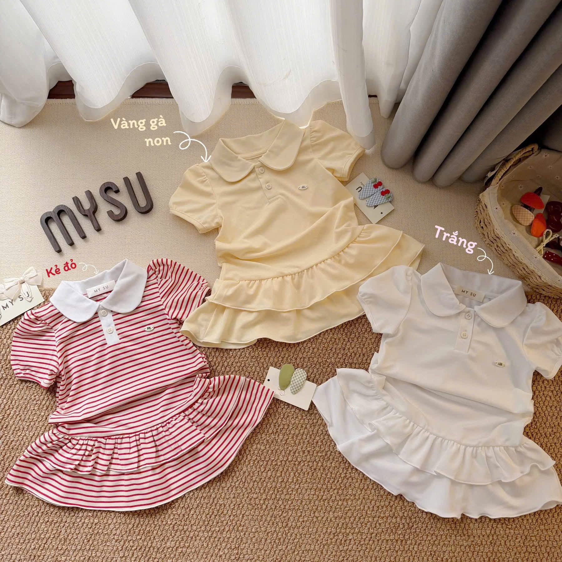 VB573 - VÁY BÉ GÁI CỔ SEN BÈO GẤU