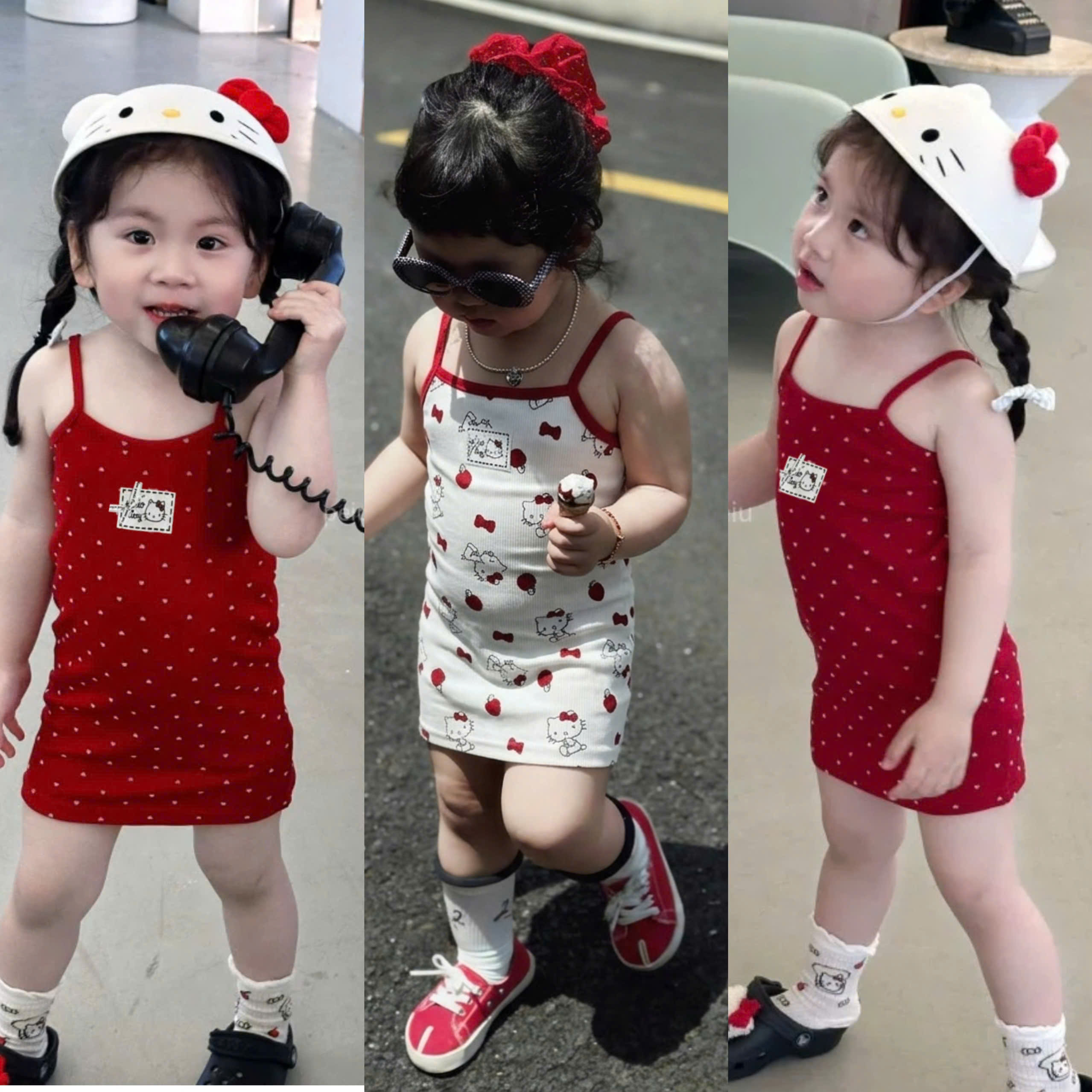 VB578 - SET 2 VÁY BÉ GÁI 2S BODY KITTY đỏ trắng