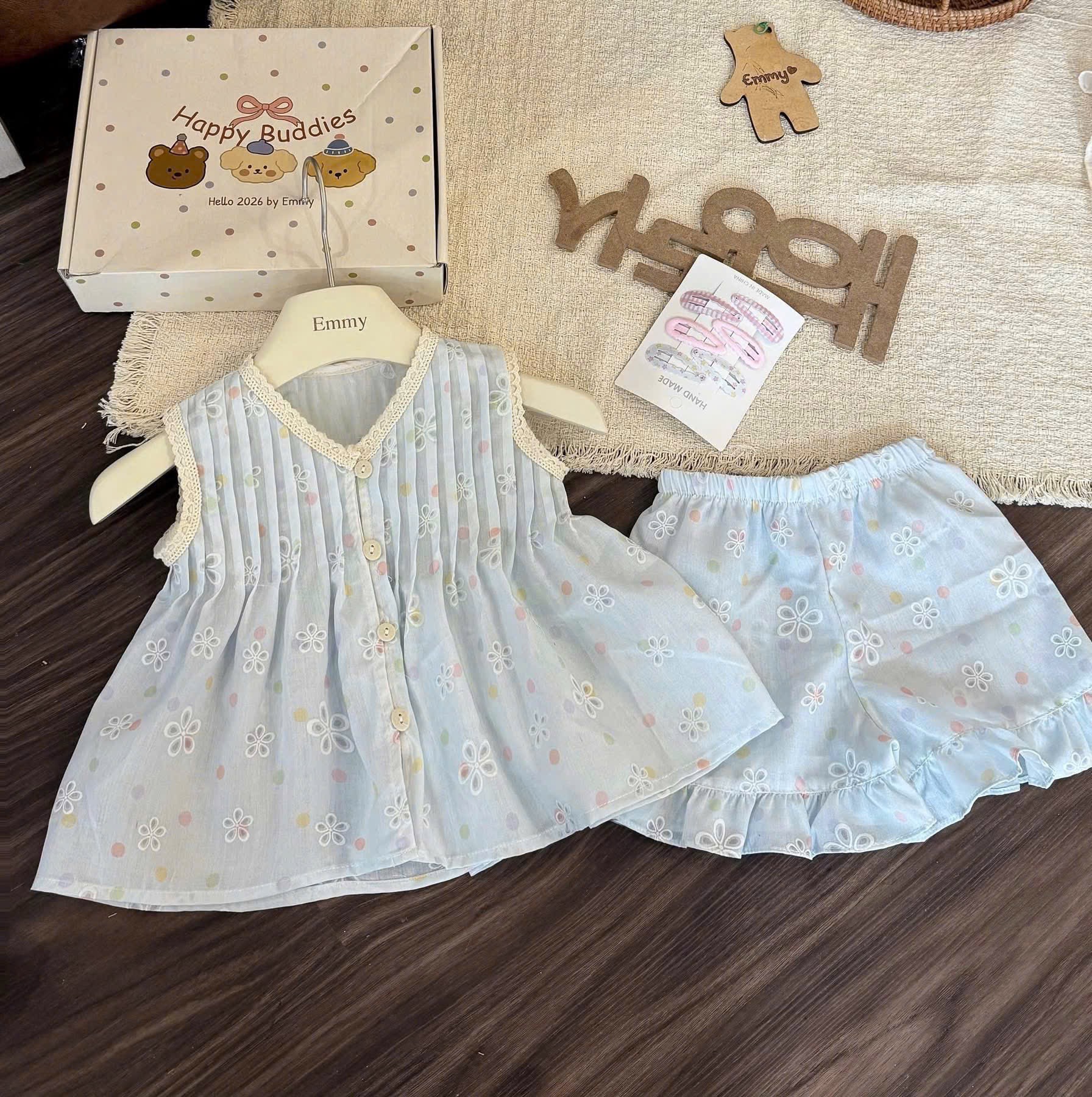G045 - SET BÉ GÁI HOA CHẤM BI XẾP LI BÈO