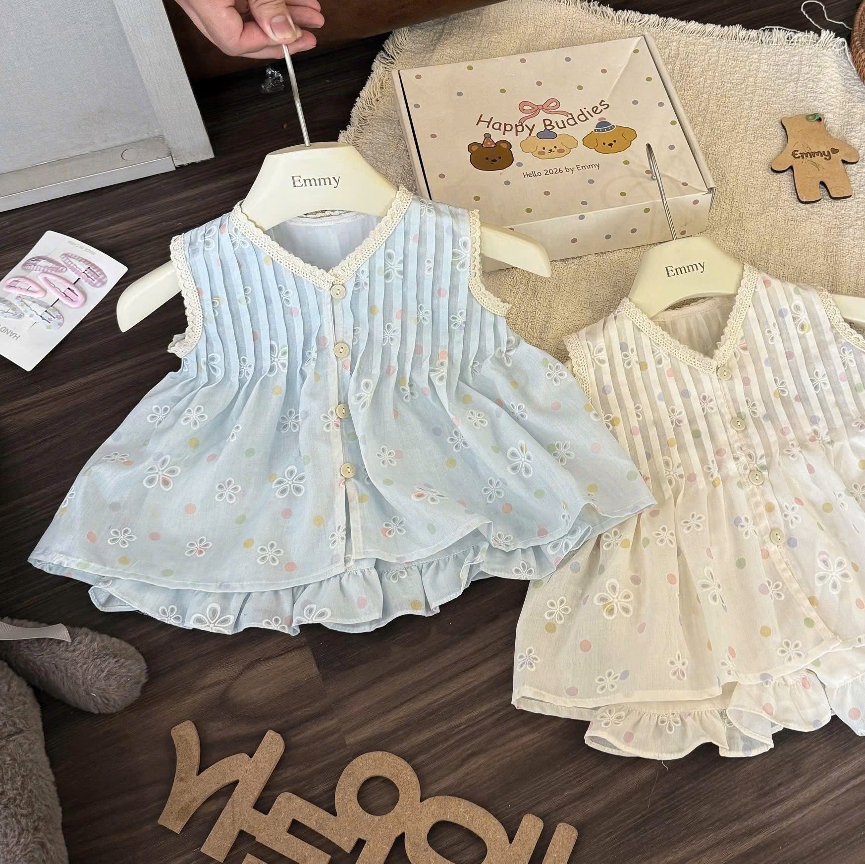 G045 - SET BÉ GÁI HOA CHẤM BI XẾP LI BÈO