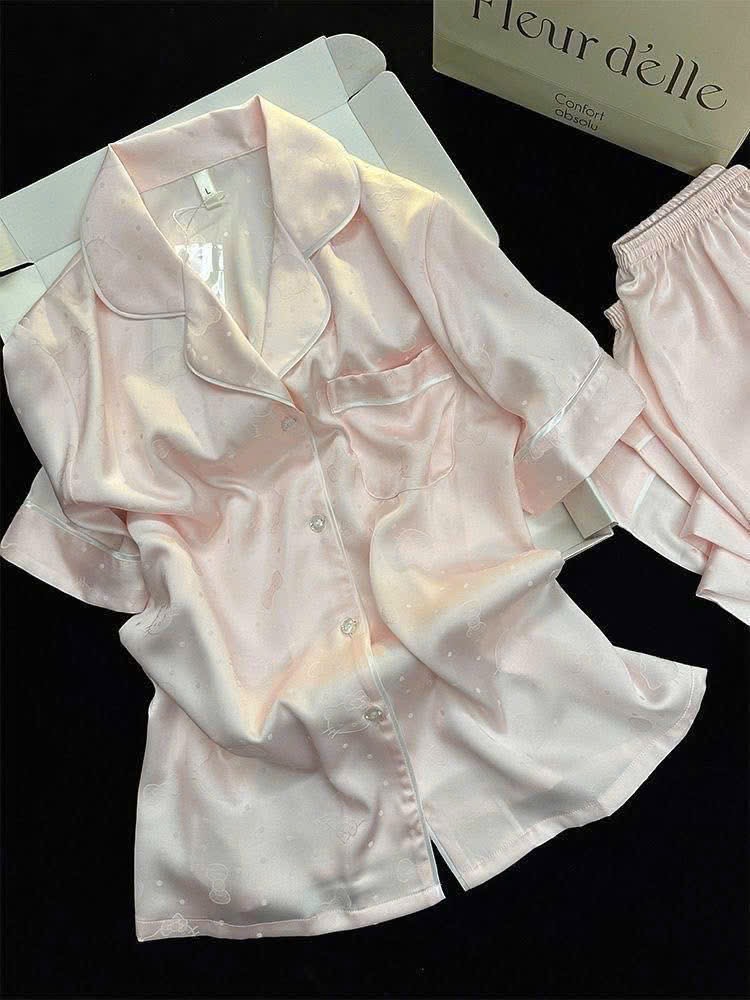 S294 - BỘ PYJAMA ĐÙI NỮ LỤA KITTY NƠ