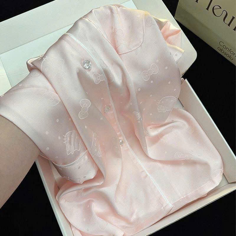 S294 - BỘ PYJAMA ĐÙI NỮ LỤA KITTY NƠ