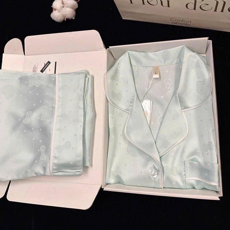 S294 - BỘ PYJAMA ĐÙI NỮ LỤA KITTY NƠ