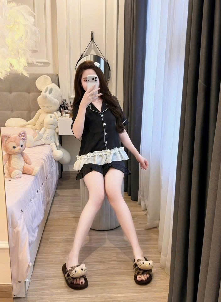 S295 - BỘ PYJAMA NỮ LỤA ĐÙI BÈO GẤU TRẮNG