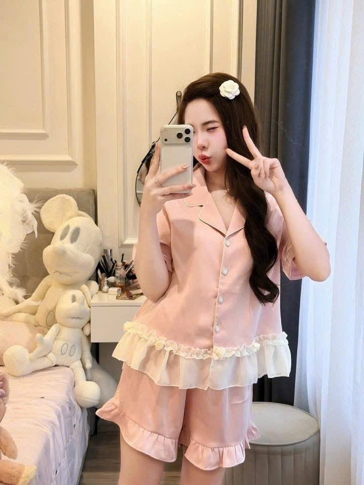 S295 - BỘ PYJAMA NỮ LỤA ĐÙI BÈO GẤU TRẮNG