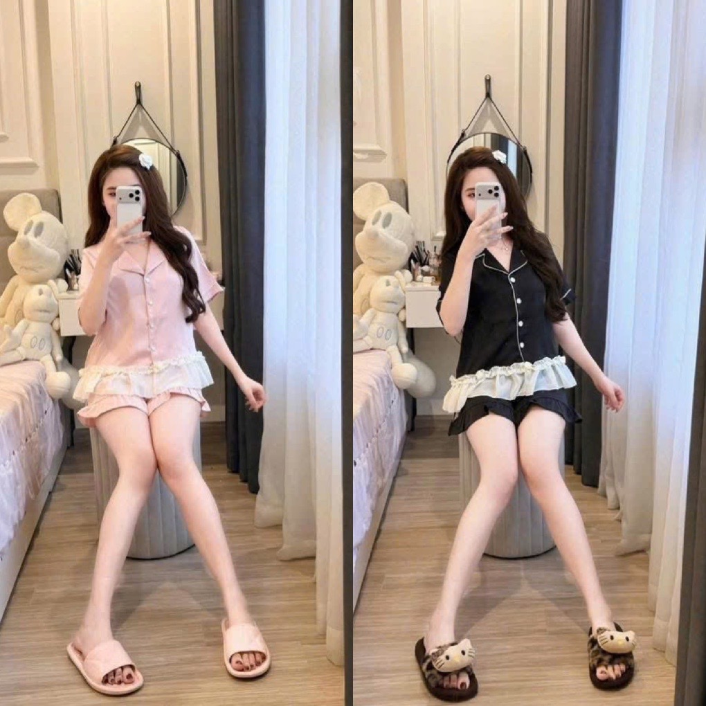 S295 - BỘ PYJAMA NỮ LỤA ĐÙI BÈO GẤU TRẮNG
