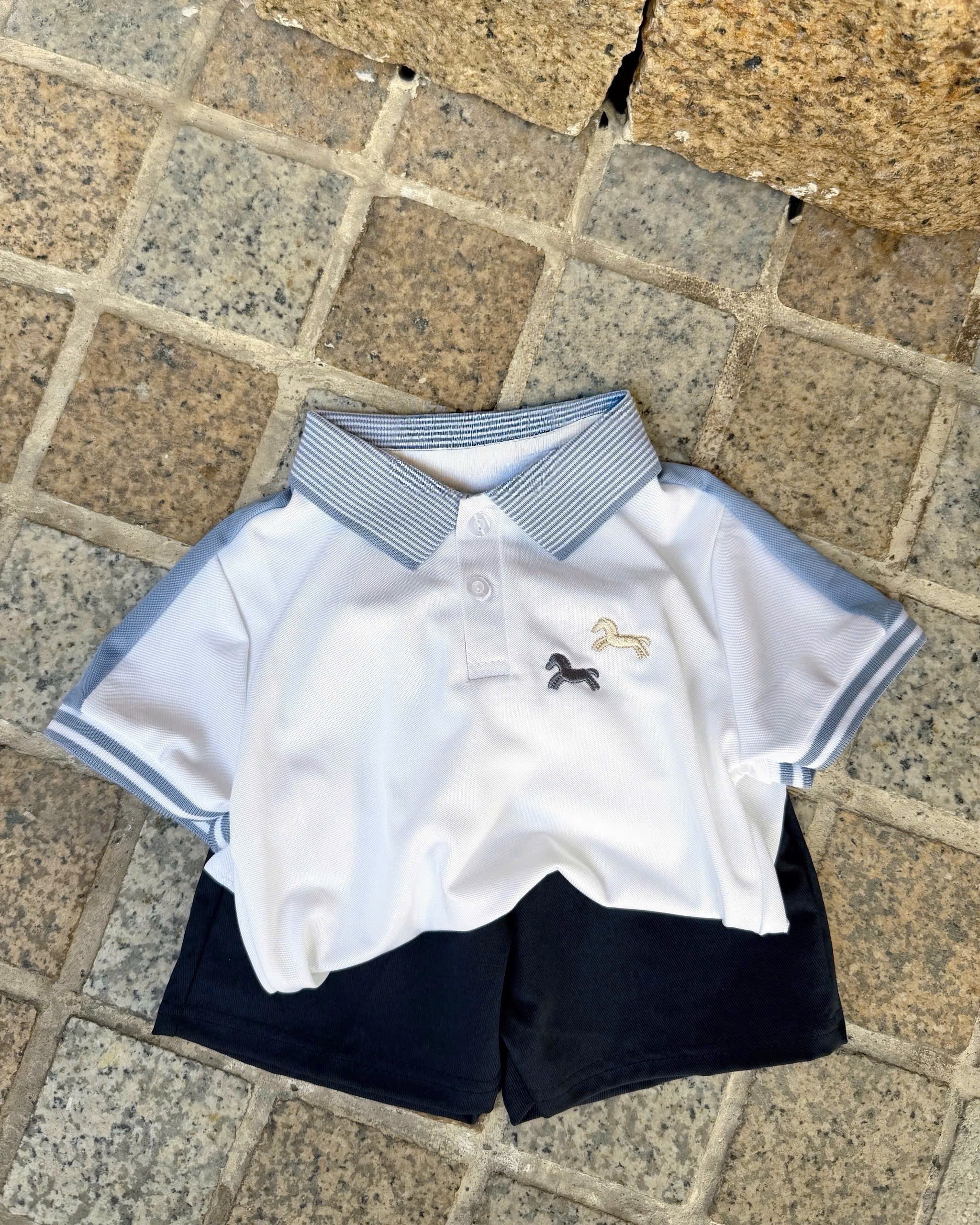T168 - BỘ ĐÙI BÉ TRAI ÁO POLO THÊU 2 NGỰA QUẦN THAN