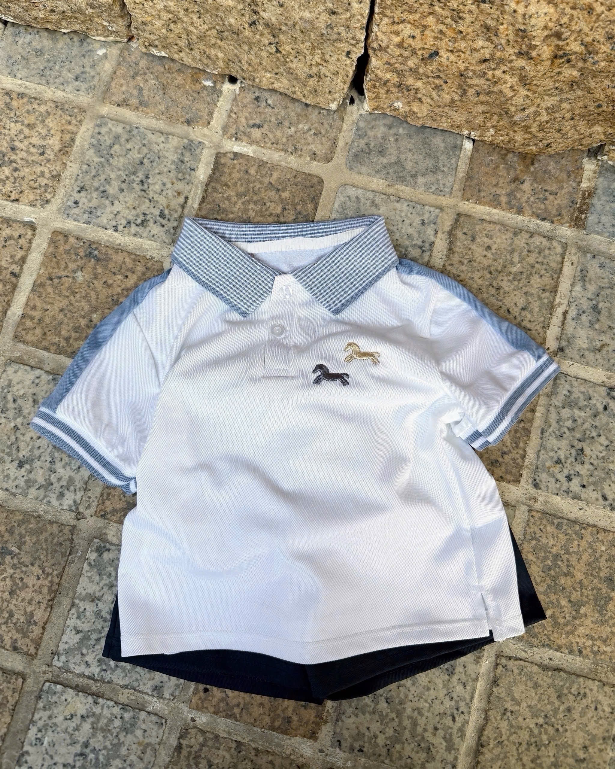 T168 - BỘ ĐÙI BÉ TRAI ÁO POLO THÊU 2 NGỰA QUẦN THAN