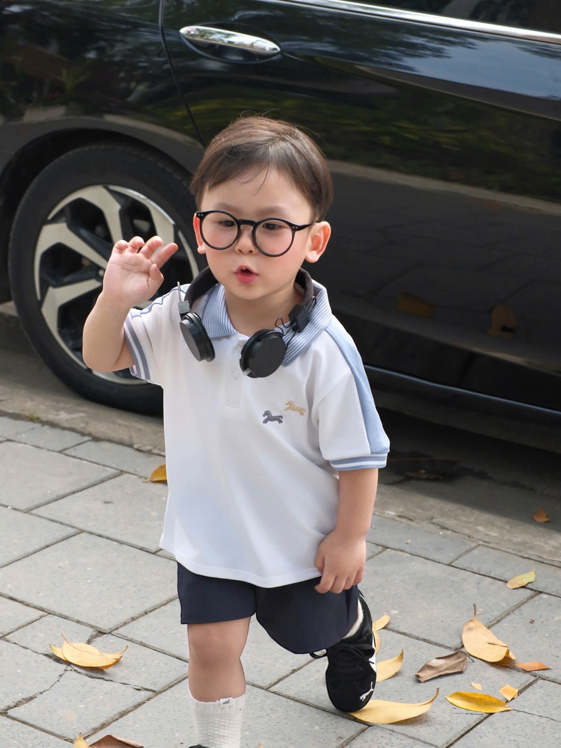 T168 - BỘ ĐÙI BÉ TRAI ÁO POLO THÊU 2 NGỰA QUẦN THAN