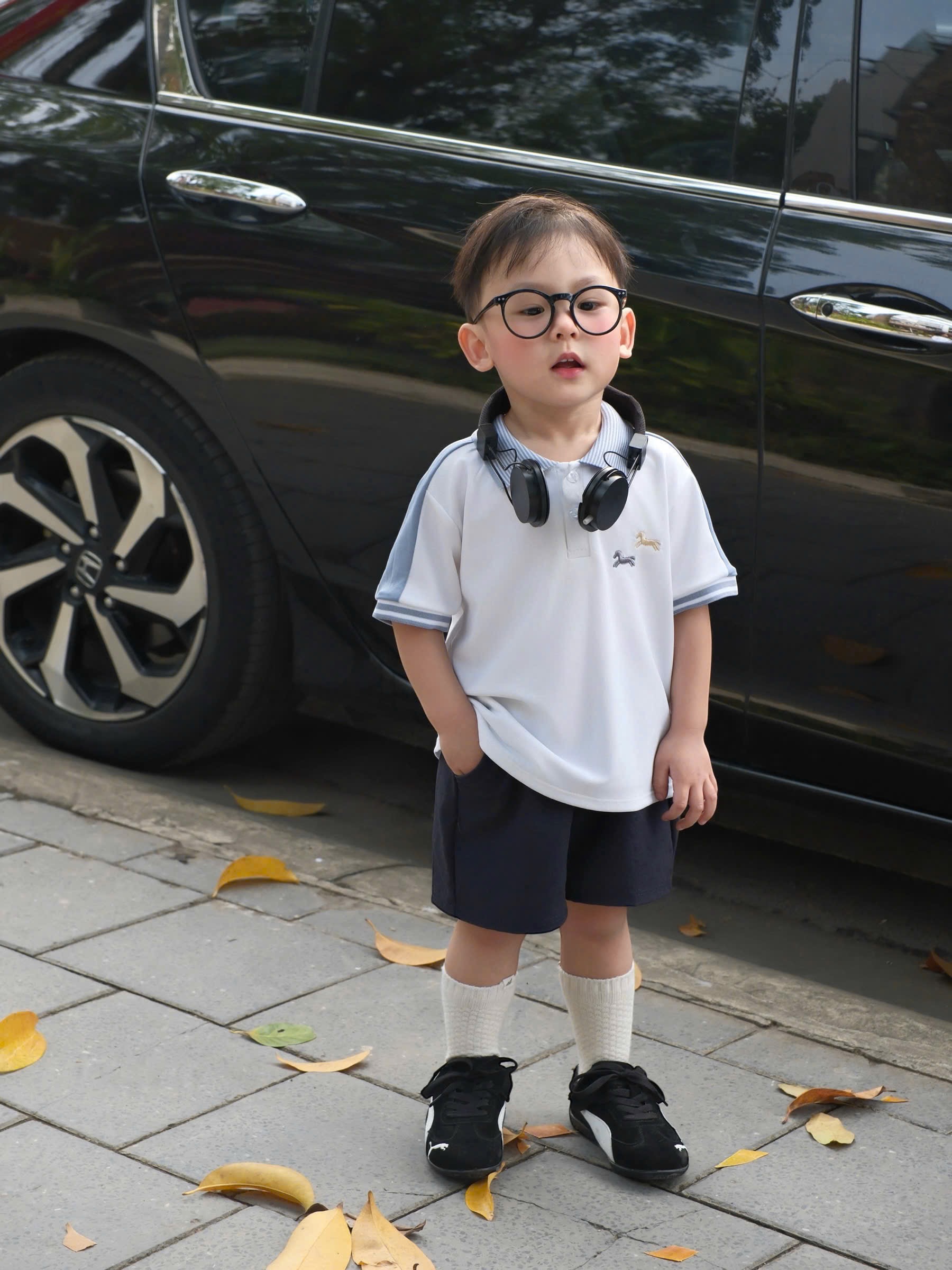 T168 - BỘ ĐÙI BÉ TRAI ÁO POLO THÊU 2 NGỰA QUẦN THAN
