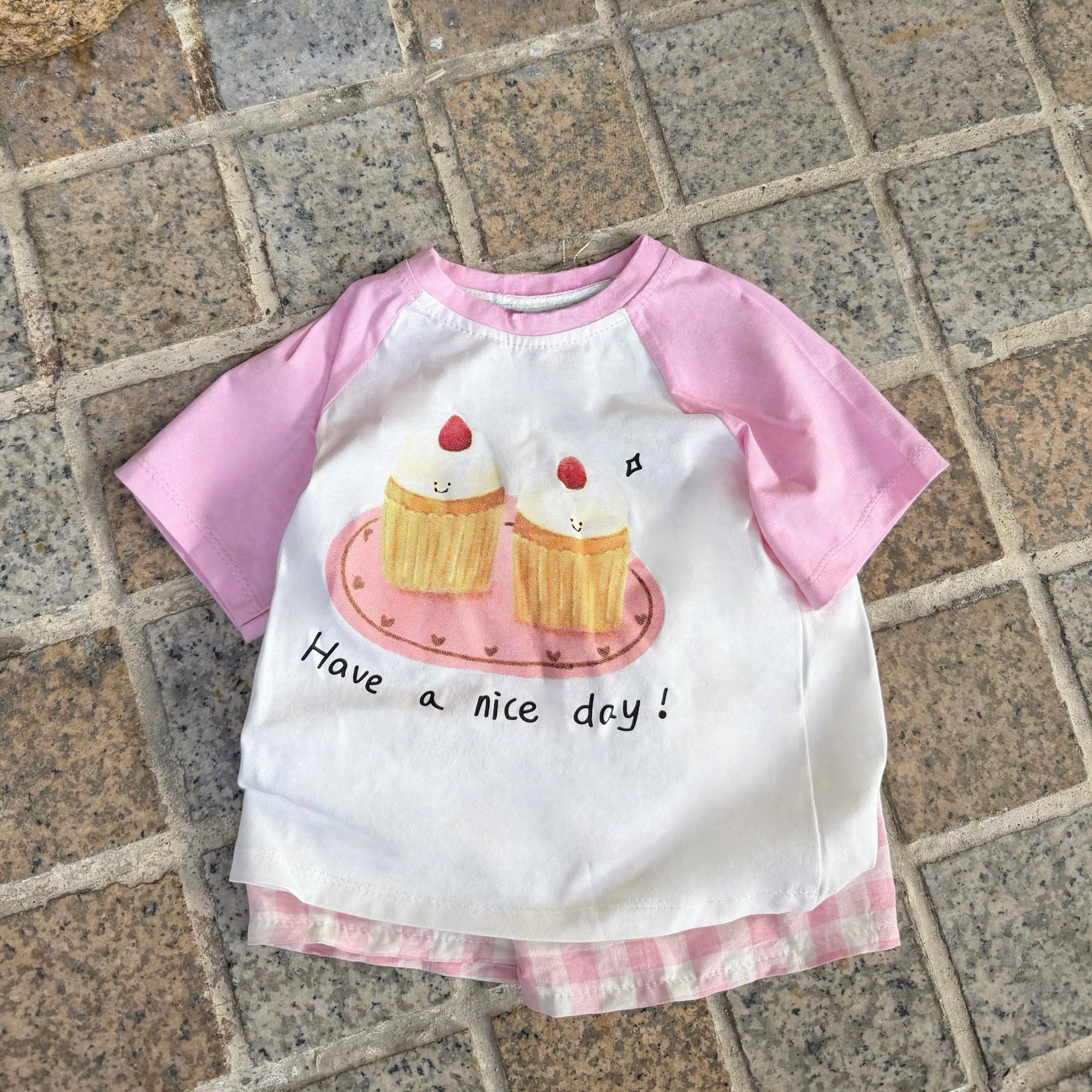 T195 - BỘ ĐÙI BÉ ÁO PHỐI HOẠT TIẾT QUẦN KẺ CARO