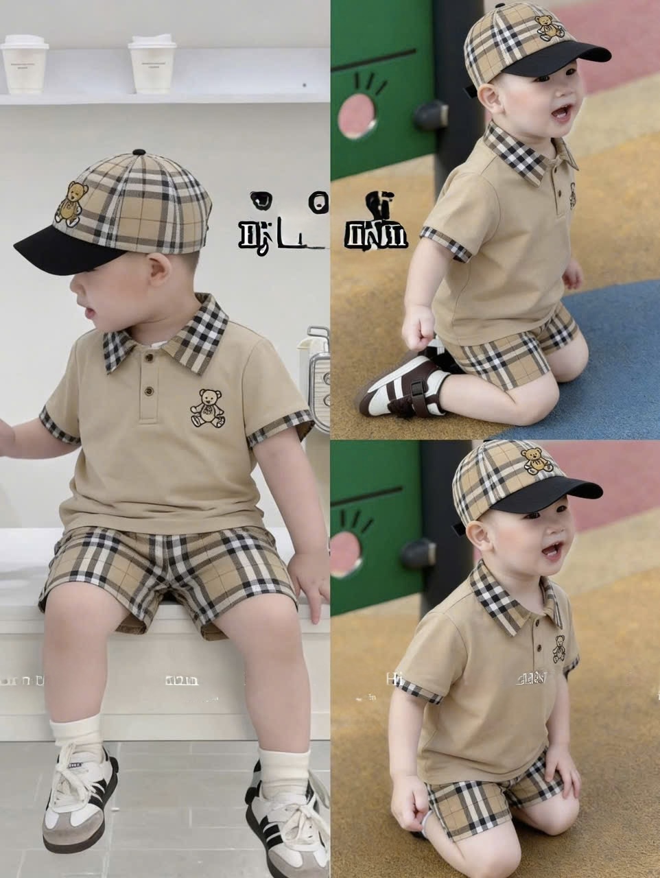 T221 - BỘ ĐÙI BÉ TRAI POLO NÂU PHỐI BBR KÈM MŨ