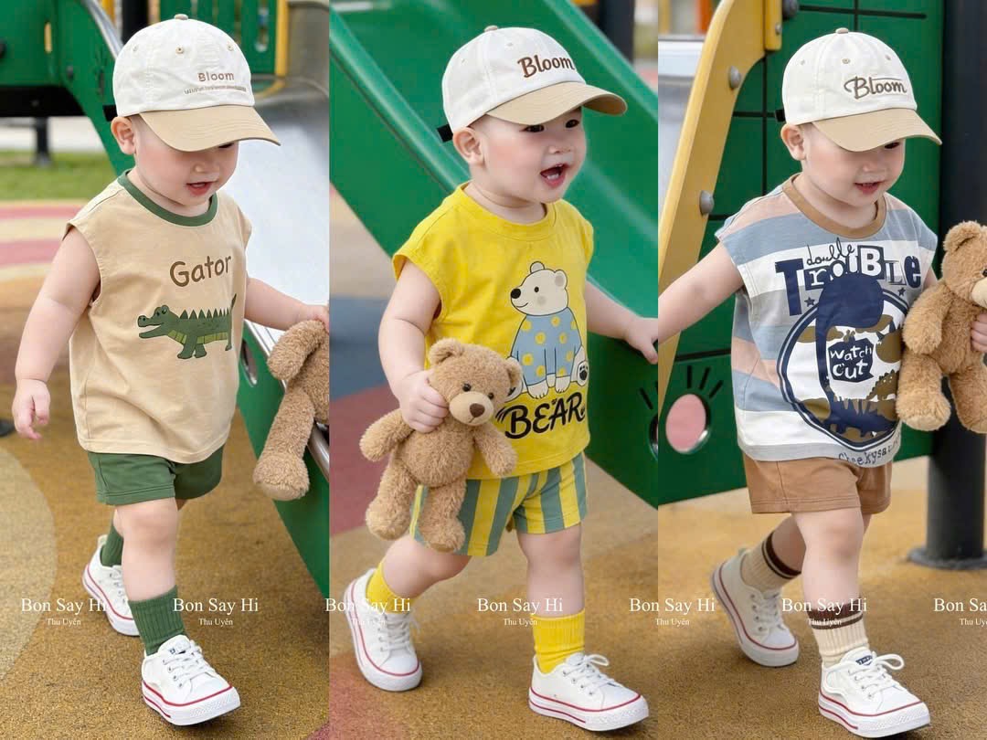 T253 - SET 3 BỘ ĐÙI BÉ TRAI BA LỖ CÁ SẤU GẤU