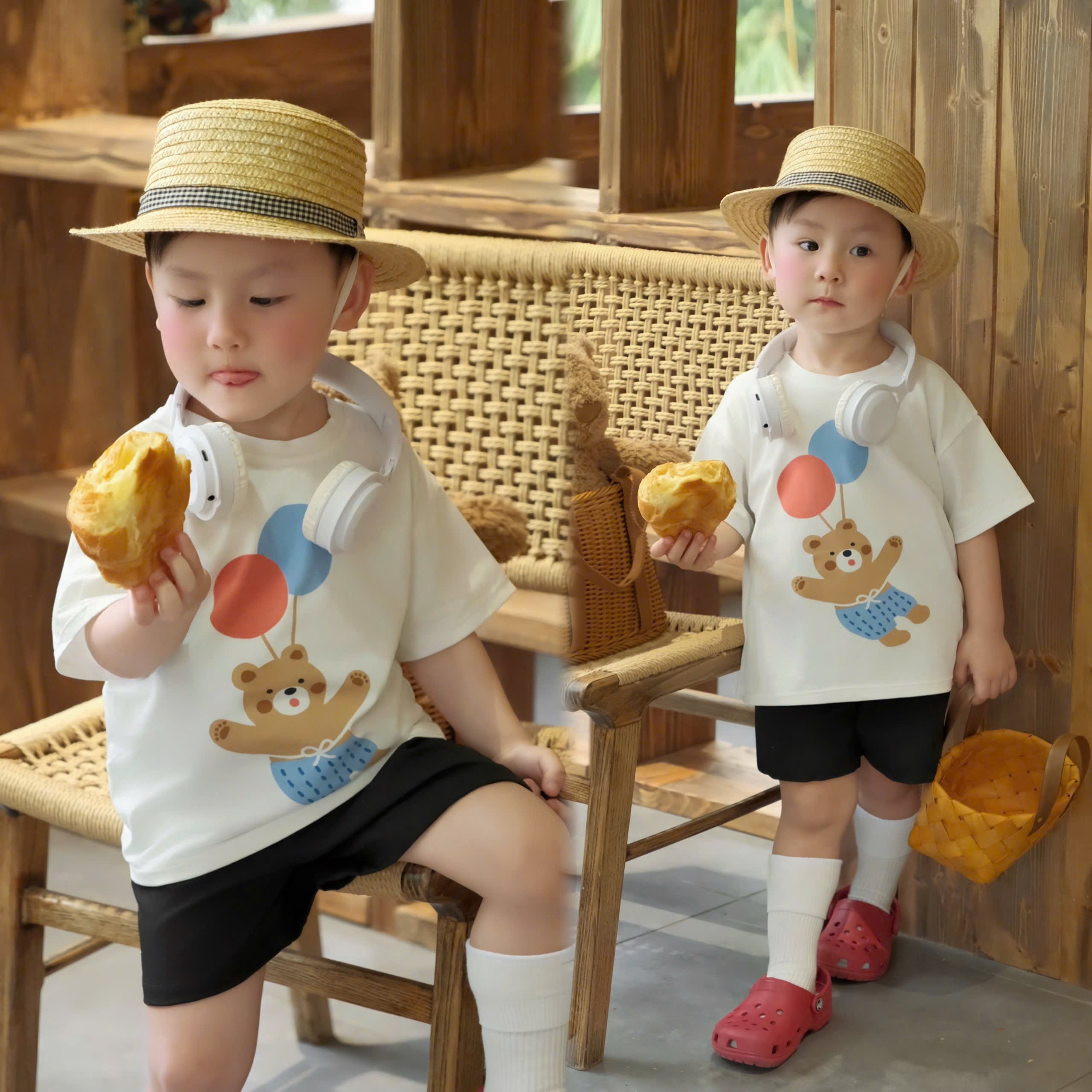 AB900 - SET 3 ÁO BÉ TRAI CỘC GẤU SƯ TỬ than đỏ trắng