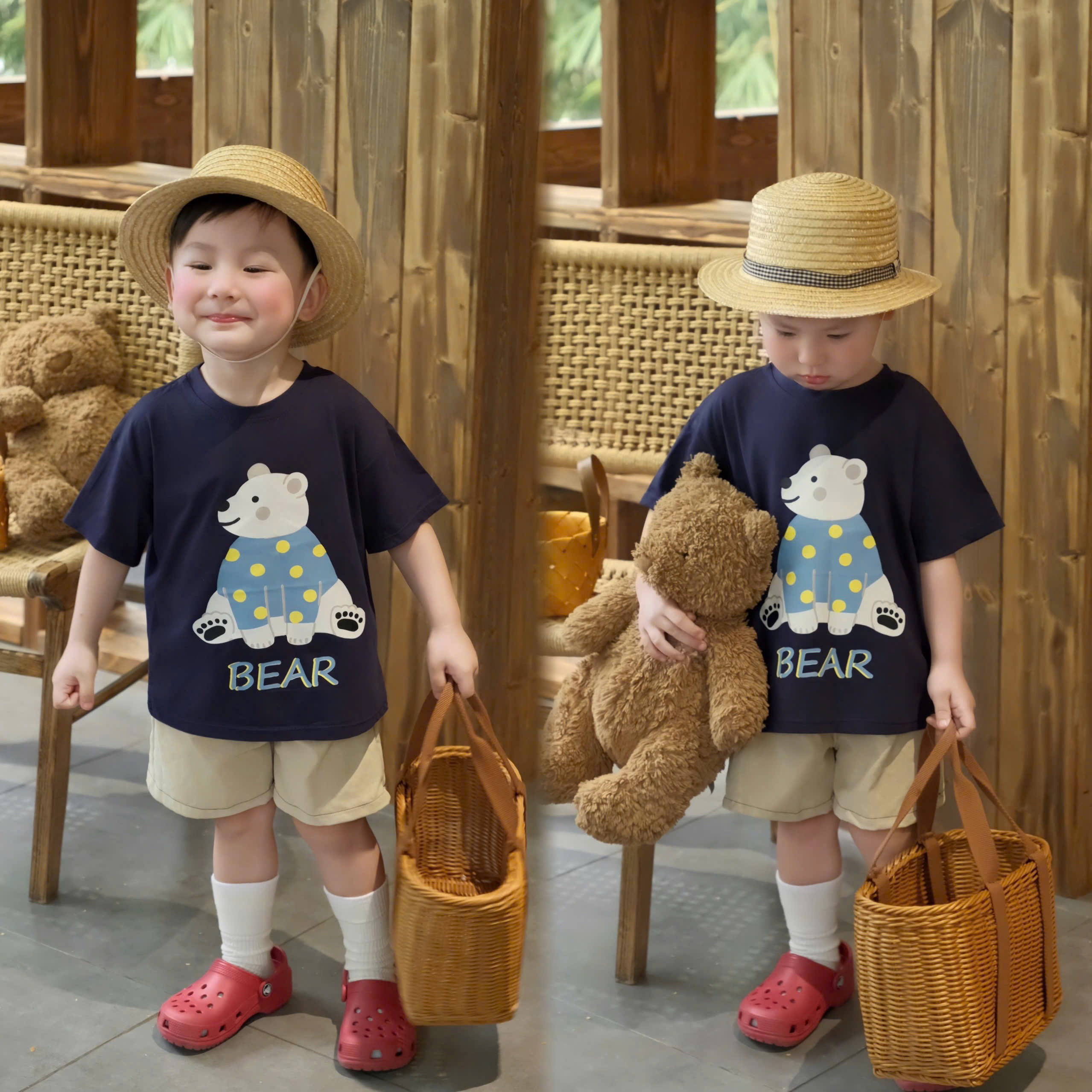 AB900 - SET 3 ÁO BÉ TRAI CỘC GẤU SƯ TỬ than đỏ trắng