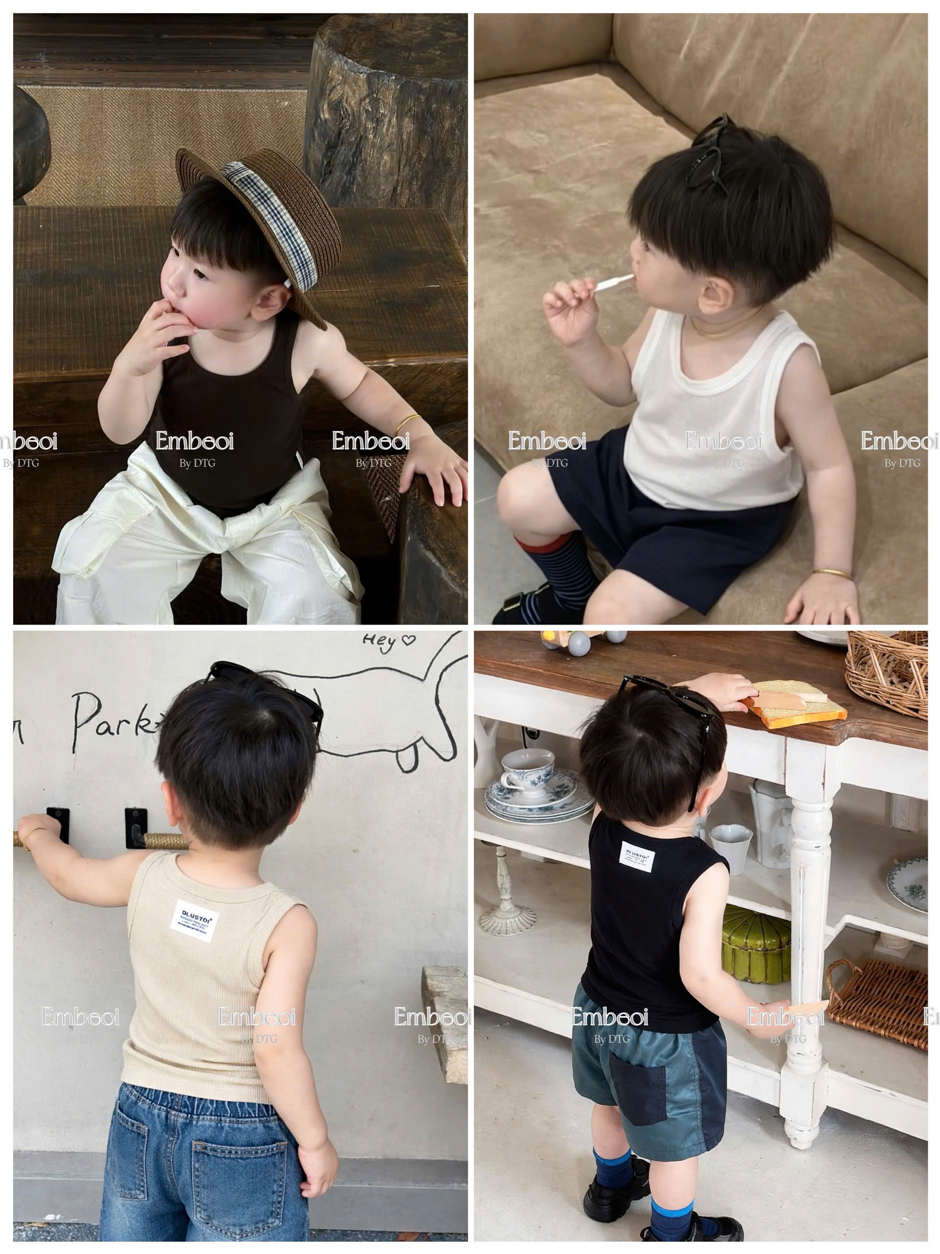 AB914 - SET 4 ÁO BA LỖ THUN TĂM đen nâu be trắng
