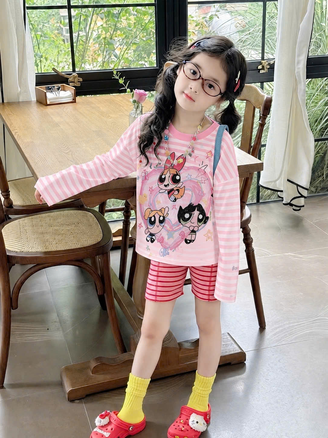 AB932 - SET 2 ÁO BÉ DÀI TAY XƯỢC KẺ NGANG IN HÌNH