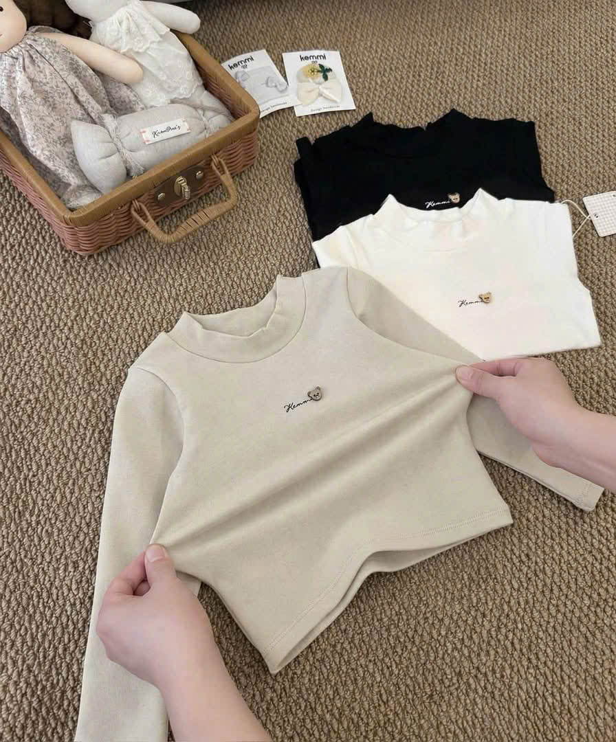 AB968 - SET 3 ÁO BÉ ZIP LÔNG CỔ 3P Kemmi đen be trắng