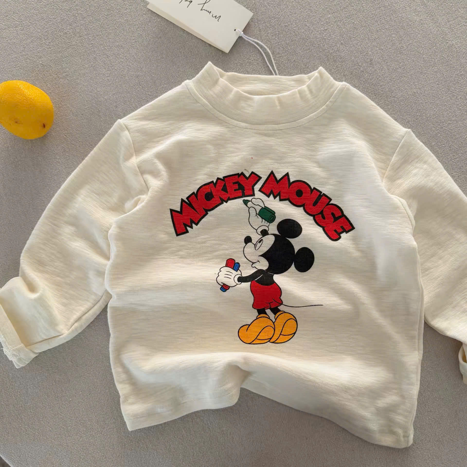 (chờ) AB984 - SET 3 ÁO BÉ TRAI DÀI TAY ZIP XƯỚC MICKEY MOUSE than vàng trắng