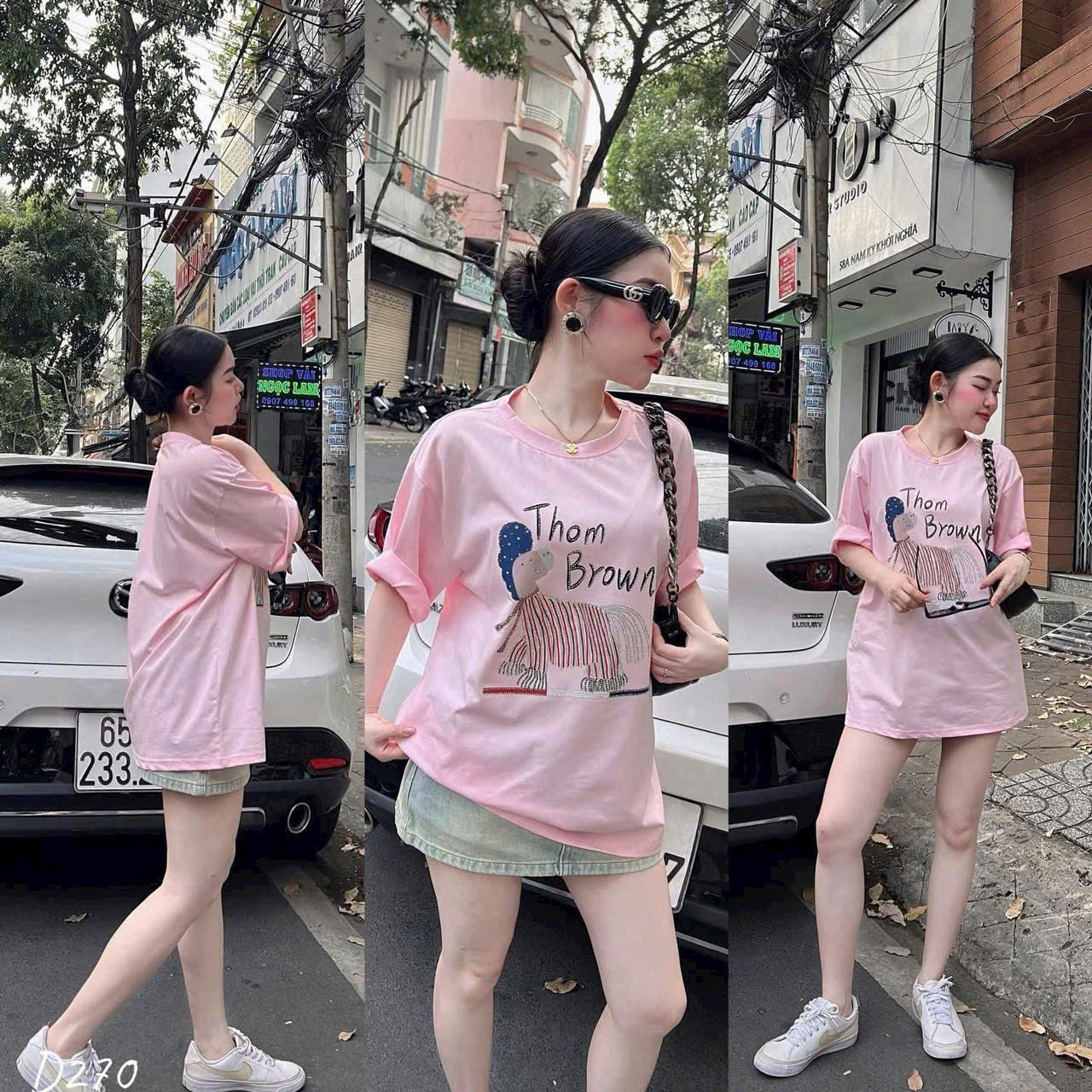 ANU385 - ÁO PHÔNG NỮ HỒNG CHÓ Thom Browne