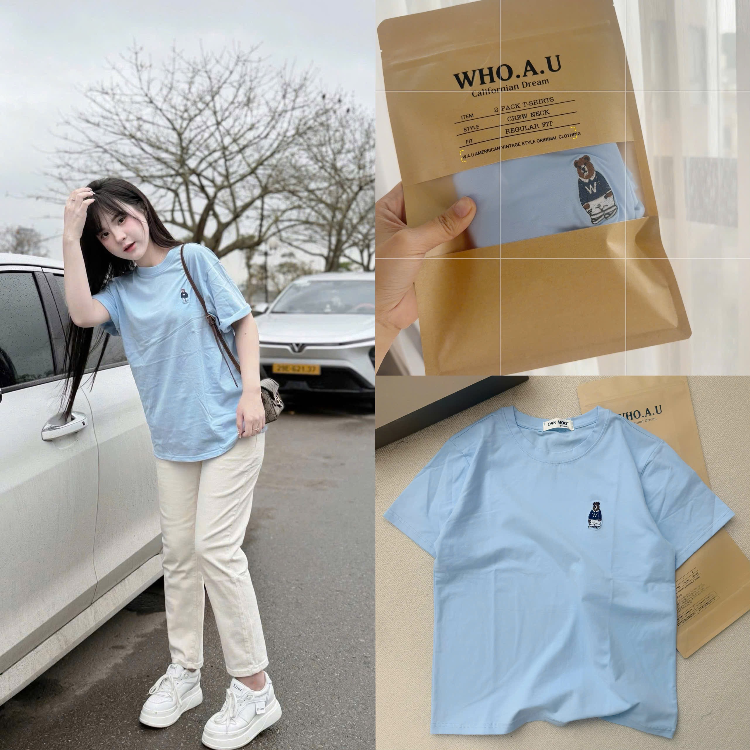 ANU400 - ÁO PHÔNG NỮ XANH DƯƠNG NHẠT GẤU W