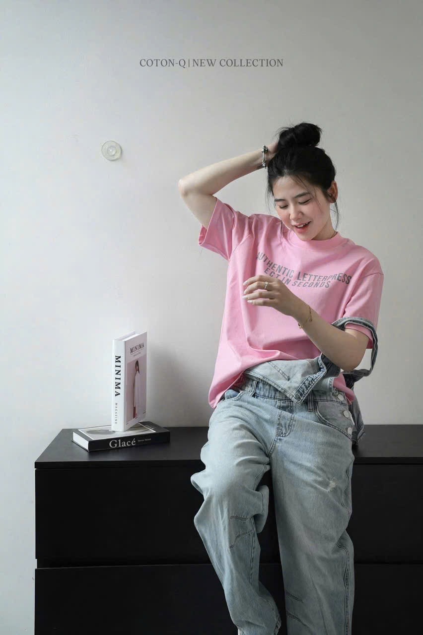 ANU409 - ÁO PHÔNG NỮ HỒNG SEN AUTHENTIC LETTER