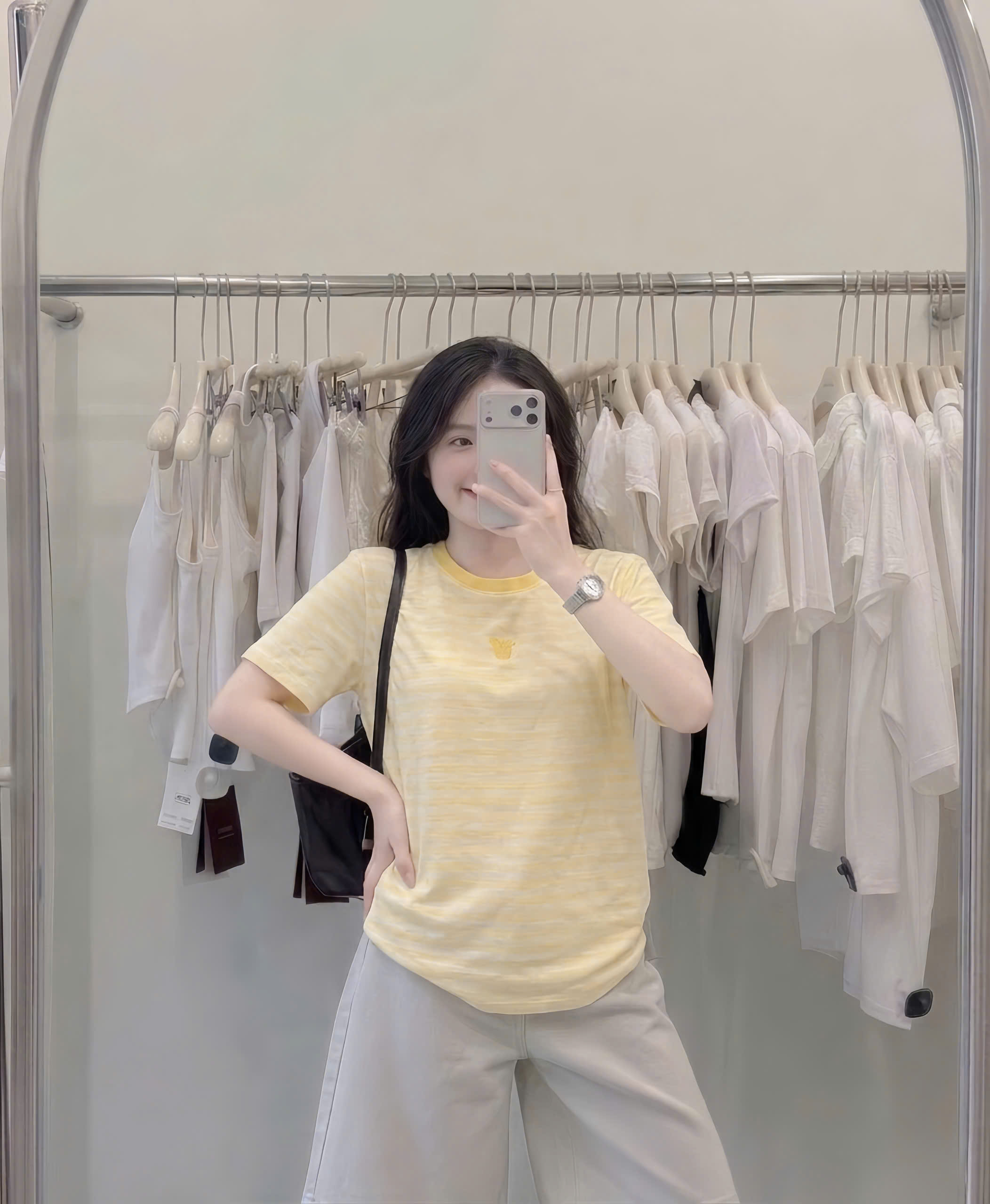 (chờ) ANU428 - SET 3 ÁO THUN NỮ KẺ NGANG THÊU TIM xanh vàng hồng