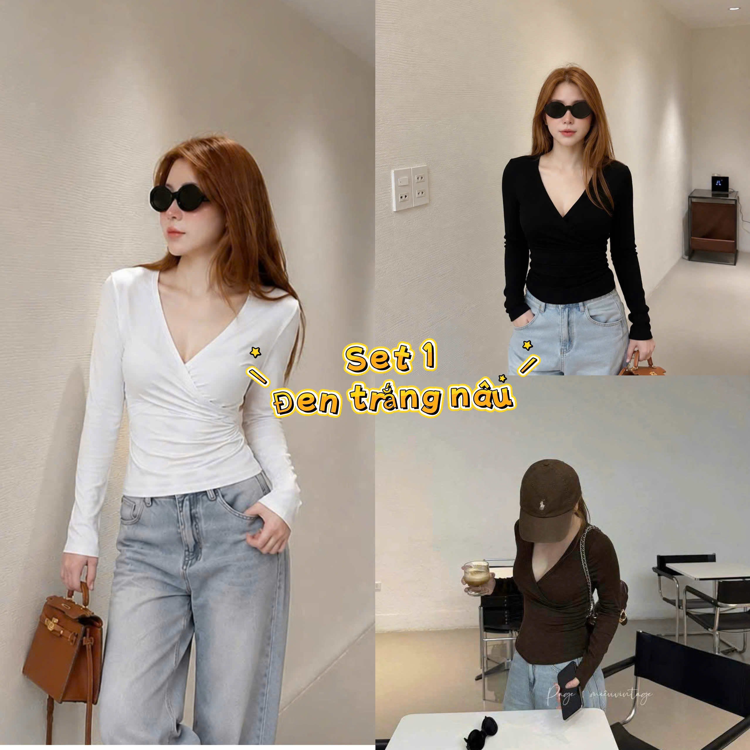 ANU452 - SET 3 ÁO ZIP NỮ CỔ TIM DÀI TAY M0377