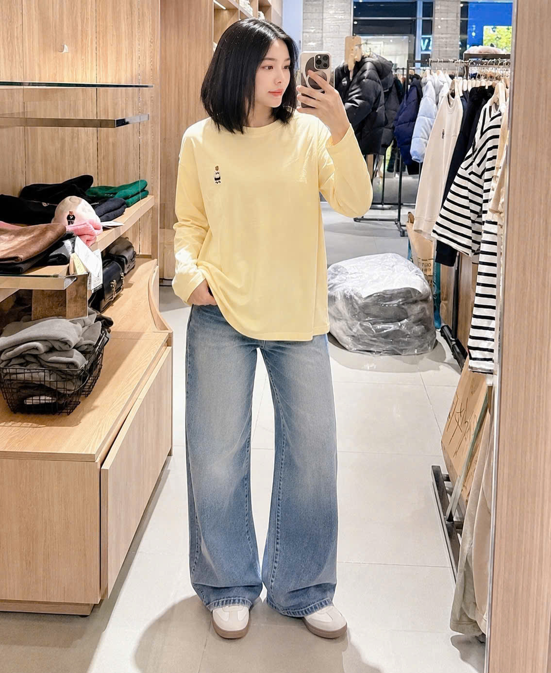 (chờ) ANU454 - SET 2 ÁO THUN NỮ COTTON DÀI TAY THÊU GẤU W vàng trắng