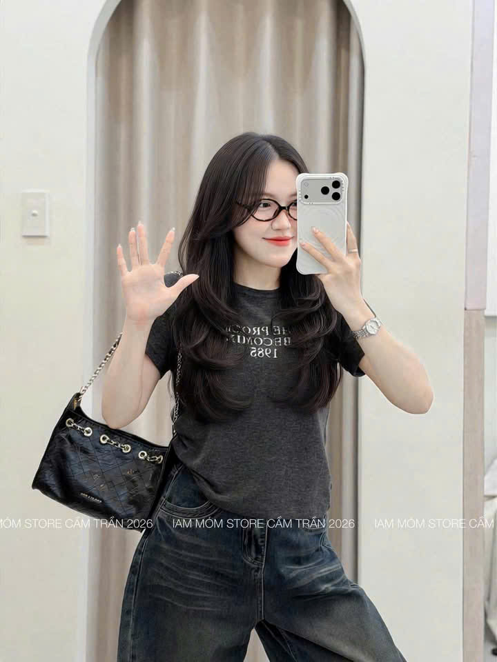 ANU459 - SET 3 ÁO THUN NỮ CỘC 1985 xám rêu trắng