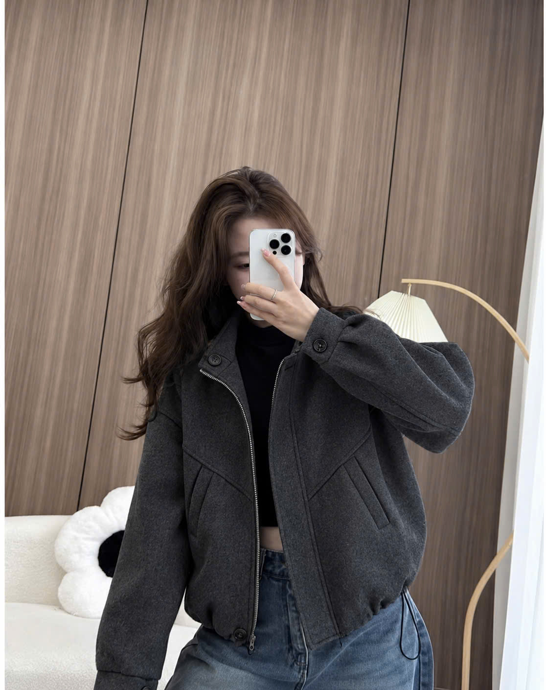 (chờ) ANU465 - ÁO KHOÁC DẠ BOMBER XÁM