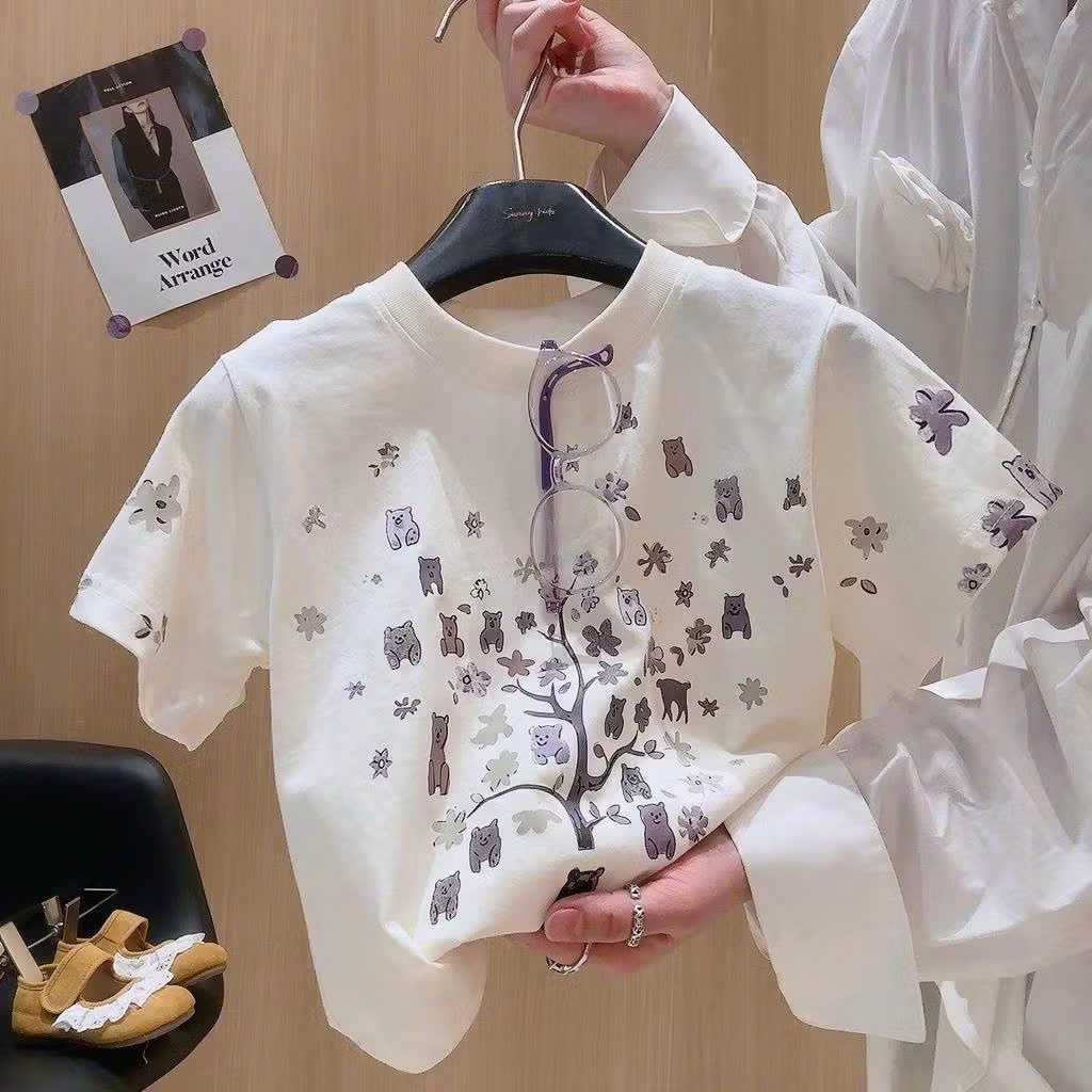 G057 - BỘ BÉ GÁI SIZE NHỠ ÁO HOA THÚ QUẦN SUÔNG TÍM