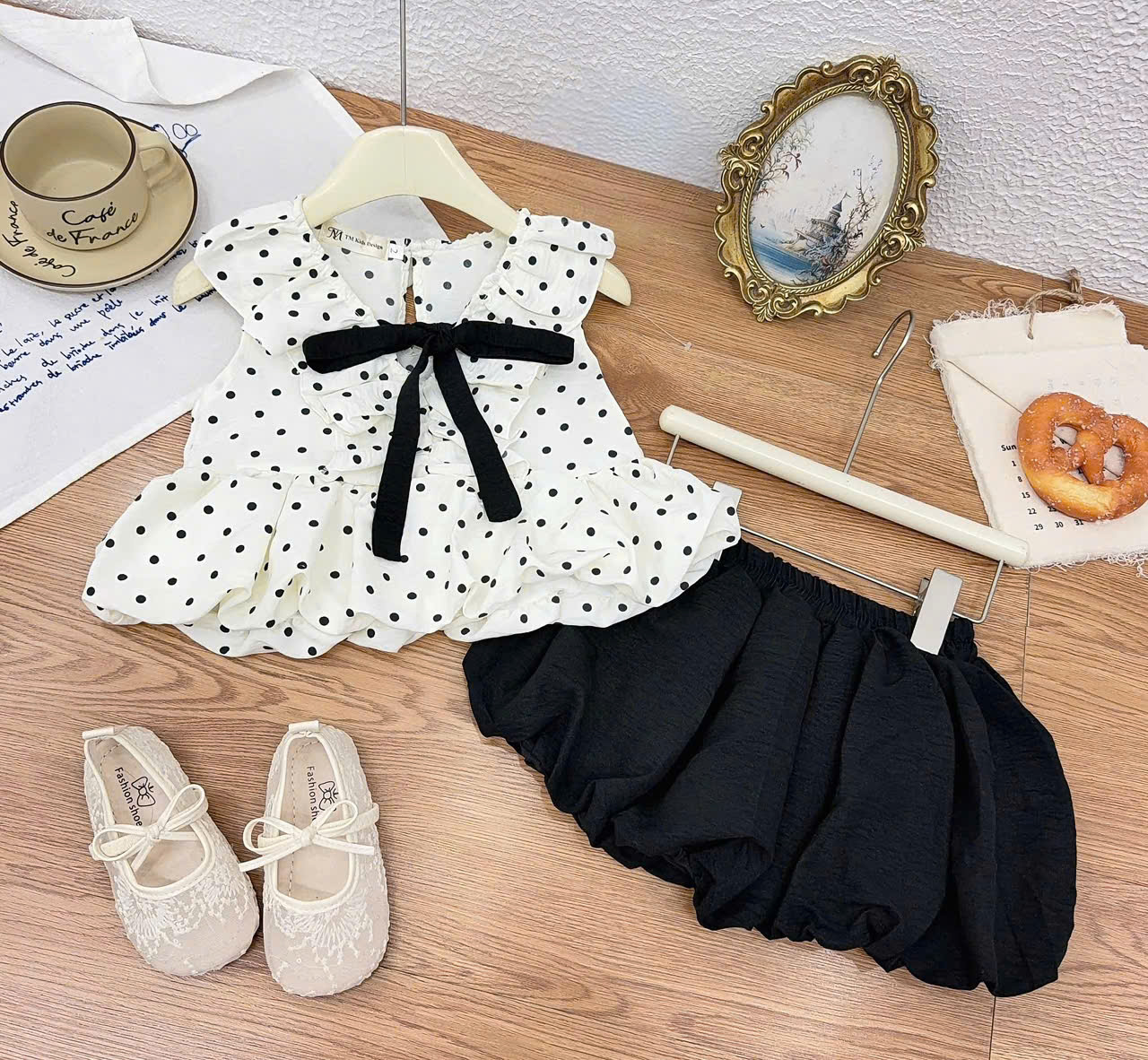 G061 - SET BÉ GÁI BÈO NƠ ĐEN QUẦN BÍ BỒNG