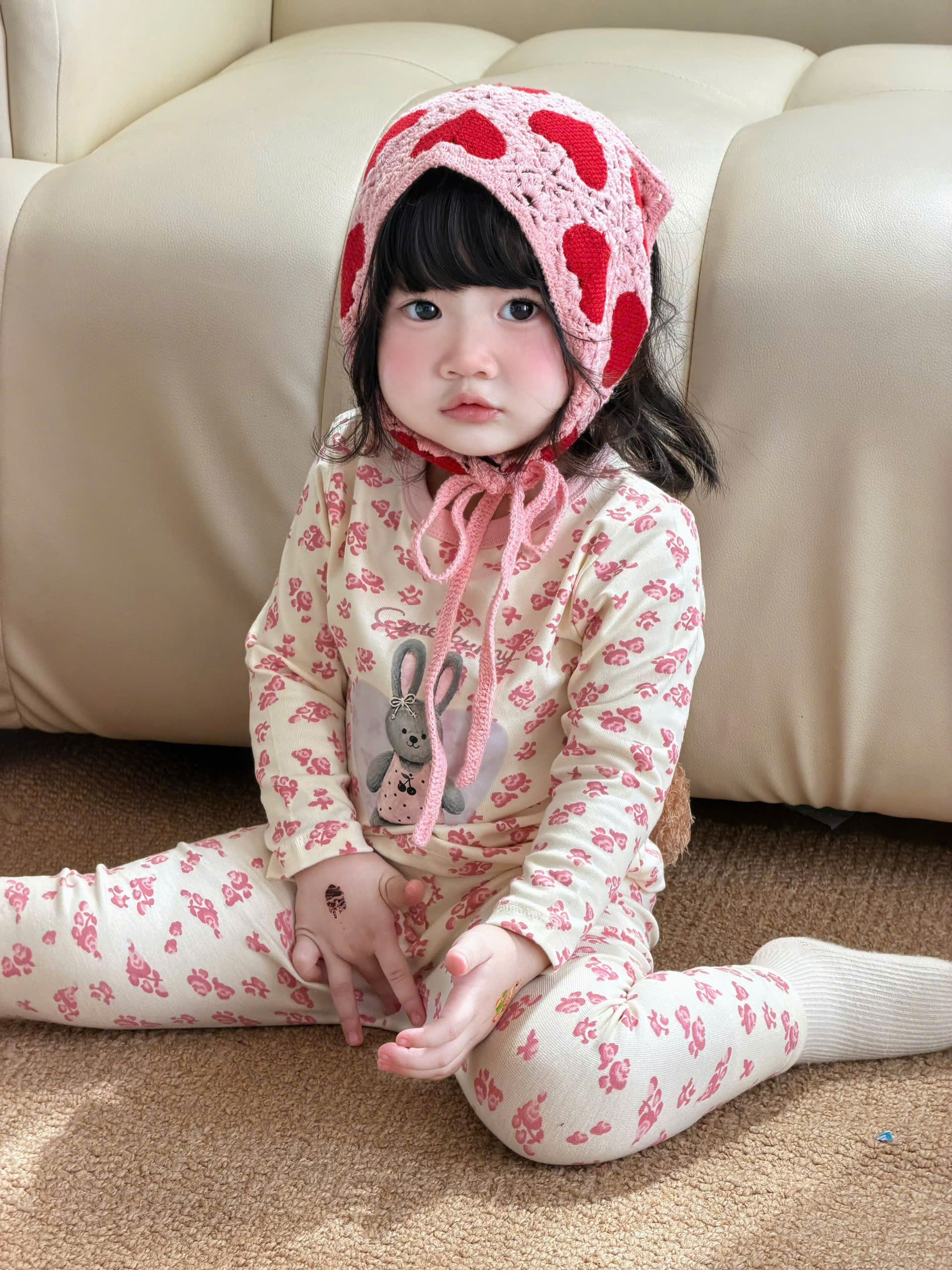 G094 - SET 2 BỘ BÉ GÁI ZIP DÀI TAY GẤU THỎ HỒNG