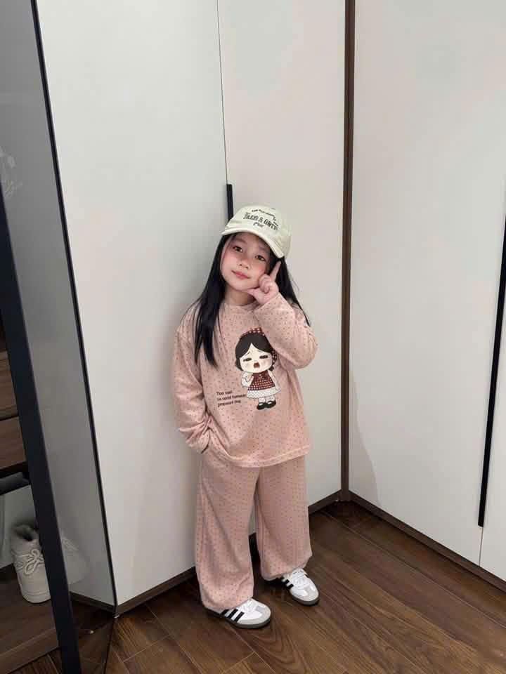 G118 - BỘ BÉ GÁI TĂM THỎ CHẤM BI CÔ BÉ QUẦN BOMBER