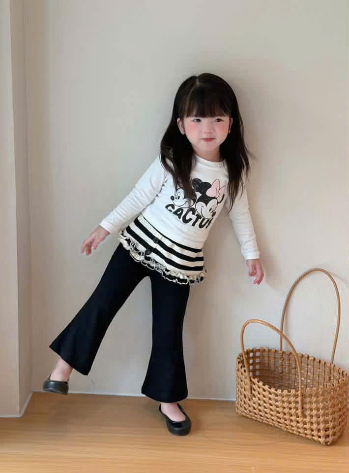 G128 - SET BÉ GÁI ÁO MICKEY PHỐI KẺ BÈO QUẦN LOE
