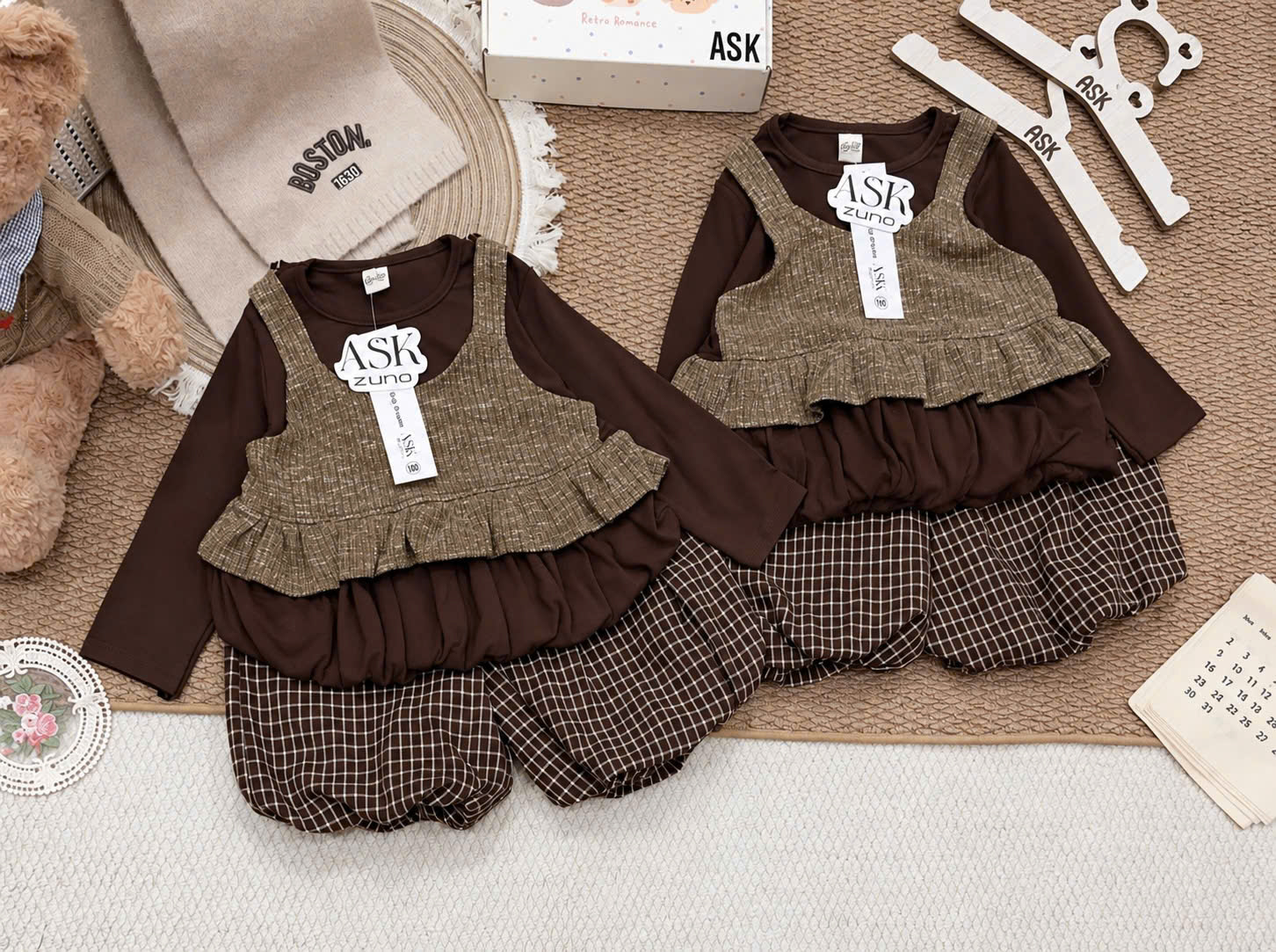 G132 - SET BÉ GÁI ÁO NÂU PHỐI QUẦN BOMBER CARO