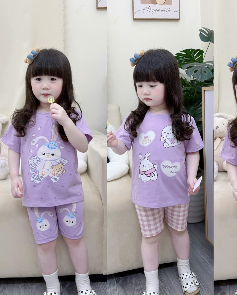 G943 - SET 2 BỘ ĐÙI BÉ GÁI TÍM THỎ CHẤM BI