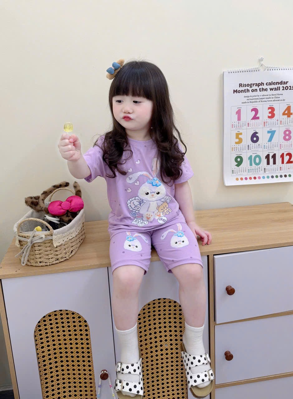 G943 - SET 2 BỘ ĐÙI BÉ GÁI TÍM THỎ CHẤM BI