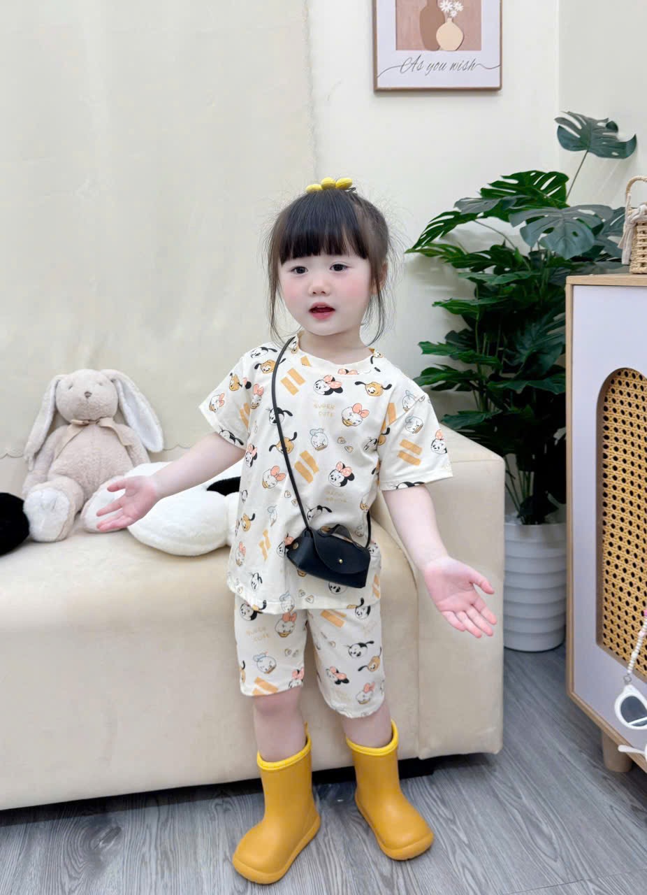G947 - SET 3 BỘ ĐÙI BÉ GÁI HOẠT HÌNH MICKEY vàng be kẻ